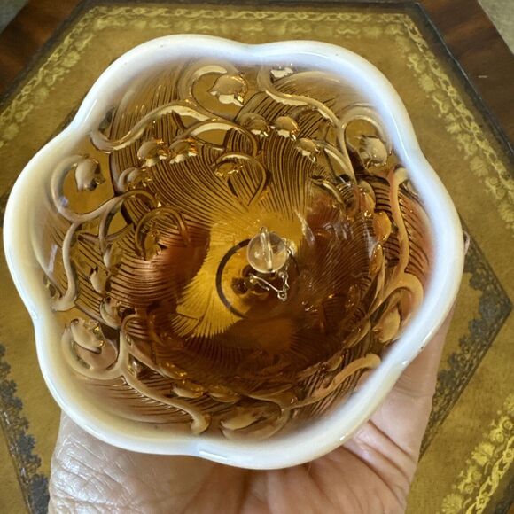 Fenton Glass‎ Cameo Opalescent Amber Lily Of the Valley 6” Bell Vintage 1980s - Picture 5 of 5